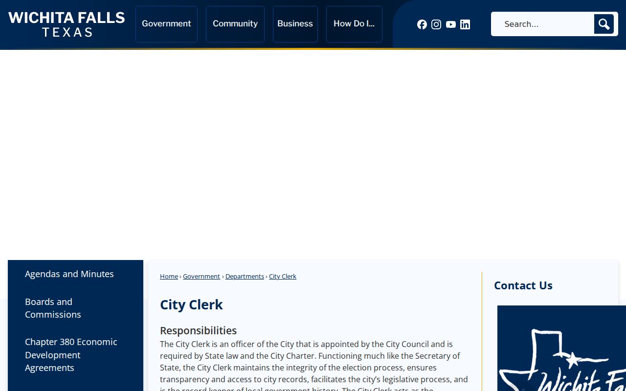 Wichita Falls residents directory City Clerk records office page