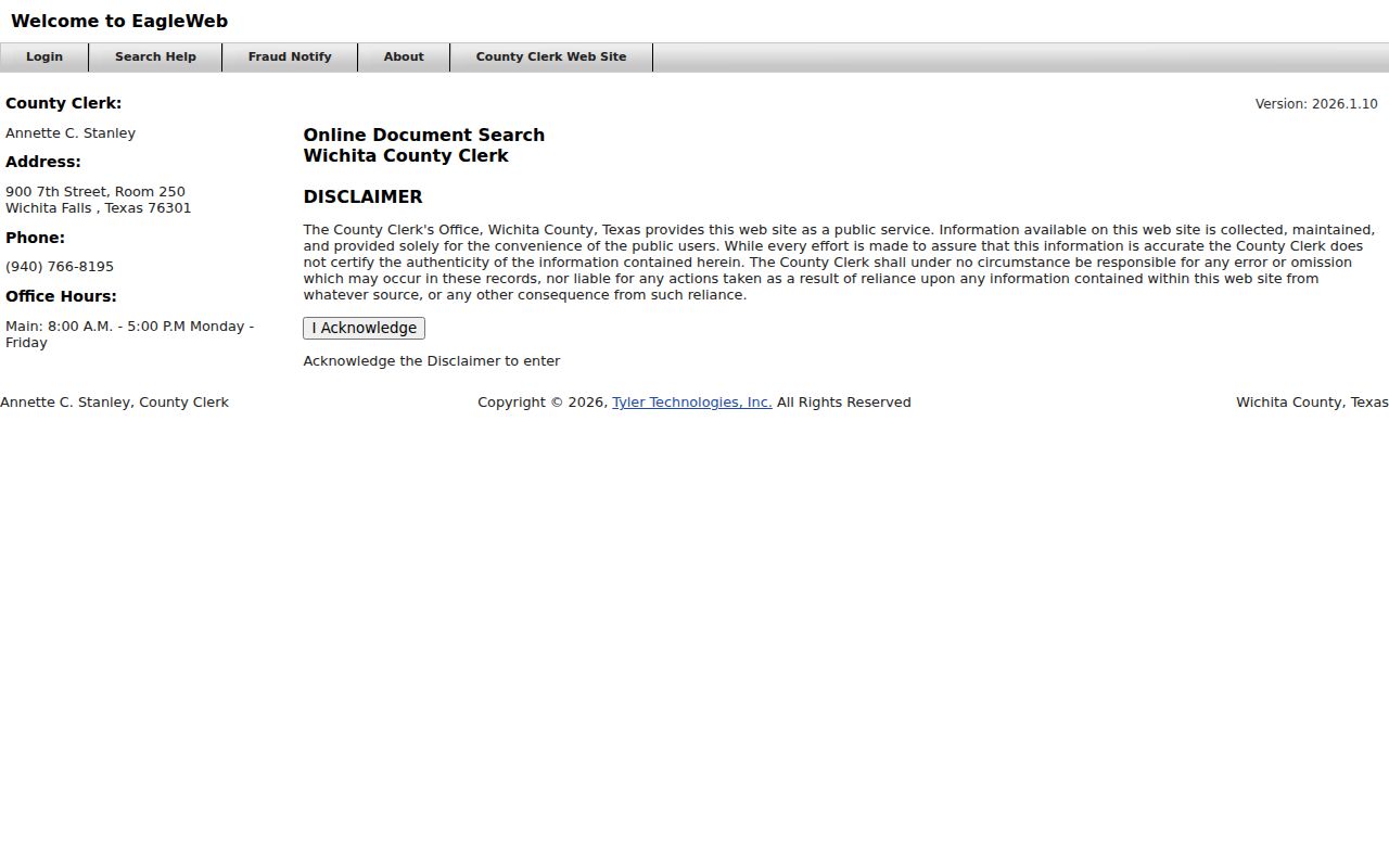 Wichita Falls previous residents deed-trail starting point in the EagleWeb records portal