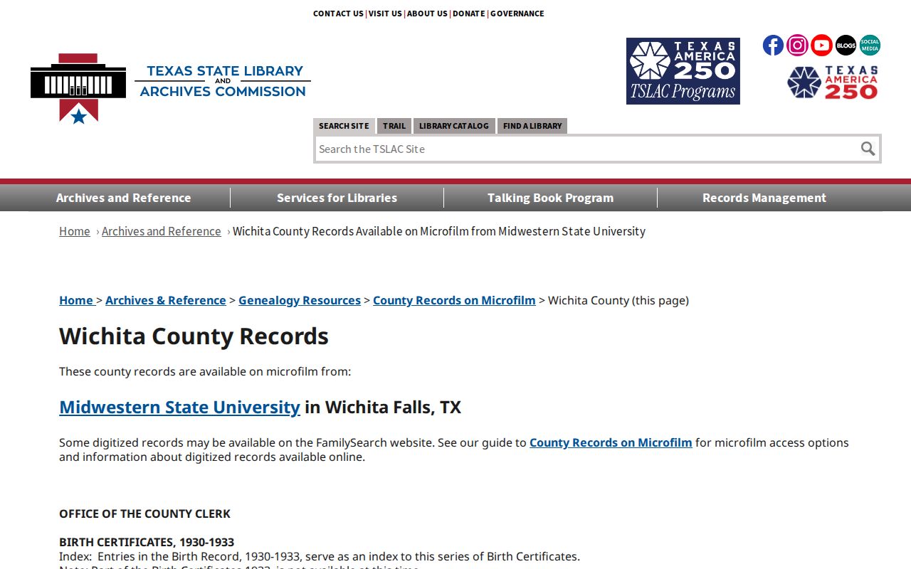 Wichita Falls previous residents research in the Texas State Library Wichita County guide