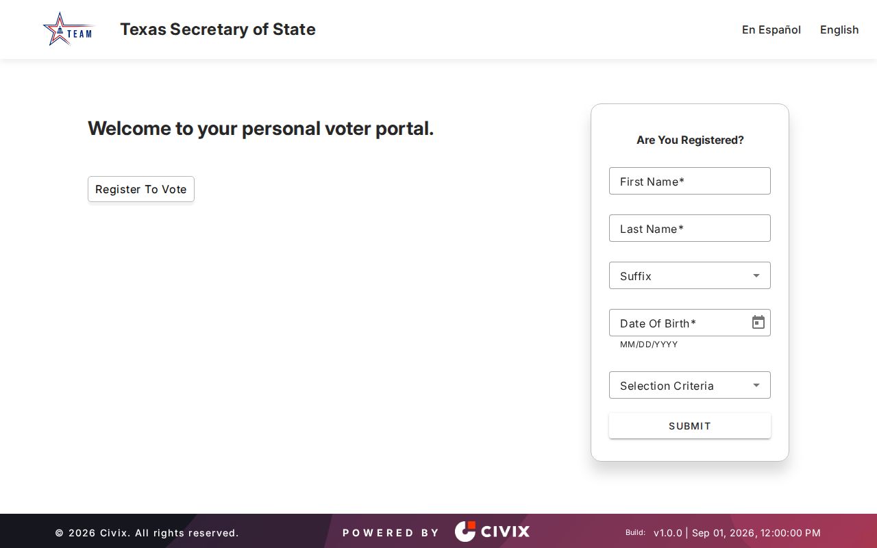Wichita Falls resident lookup through the Texas My Voter Portal