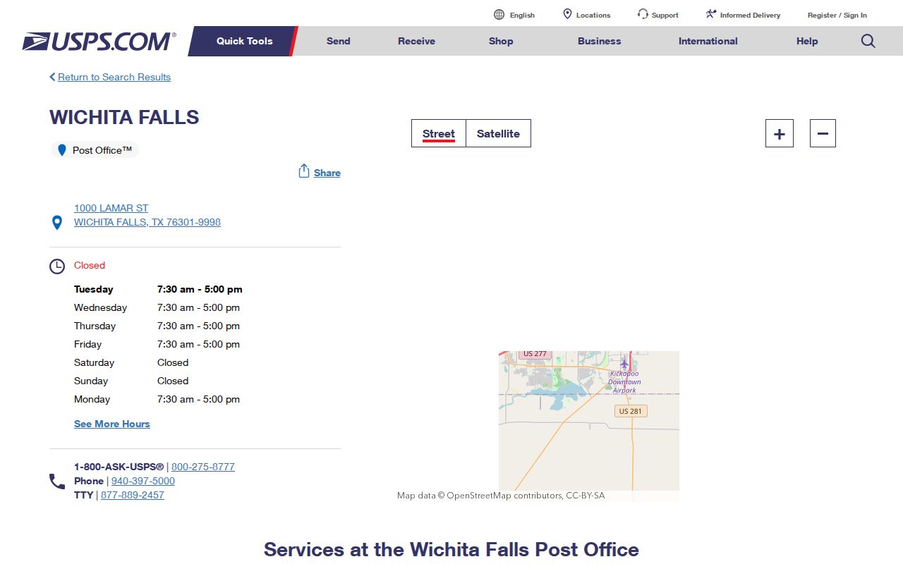 Wichita Falls ZIP code directory USPS Main Office listing